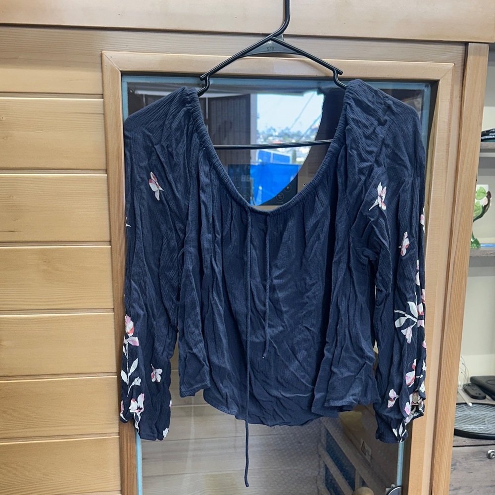 Billabong Dark Blue Blouse with Floral Accents